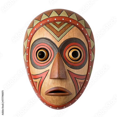 Wooden tribal mask with painted geometric patterns