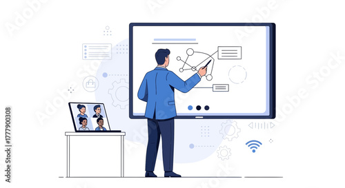 A Person Is Presenting Remotely Using A Digital Whiteboard In A Meeting