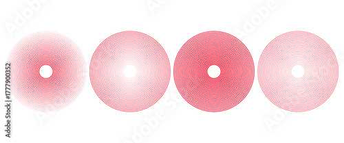 Pain red circles. Pain localization sign and pain pointings. Red rings. Sonar waves. Set of radar icons. Symbols for medical design. Vector illustration.