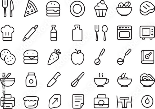 Food and kitchen vector line icons for modern web and app design