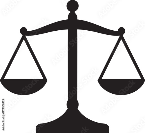 Scales of justice icon set. Law and legal symbol for court or lawyer. Libra zodiac sign. Black vector illustration showing balance and imbalance.
