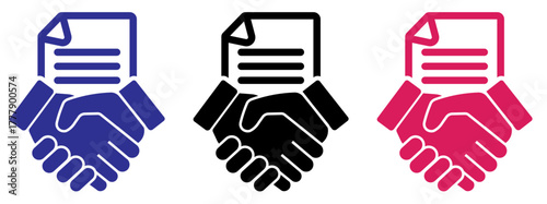 Handshake agreement vector for corporate partnerships, Business handshake agreement line icon, Agreement handshake paper business symbol vector, Business handshake paper agreement icon simple. 