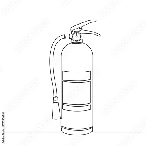 A minimalist continuous line art drawing elegantly depicts a vital fire extinguisher, symbolizing safety, emergency preparedness, and protection against potential hazards.