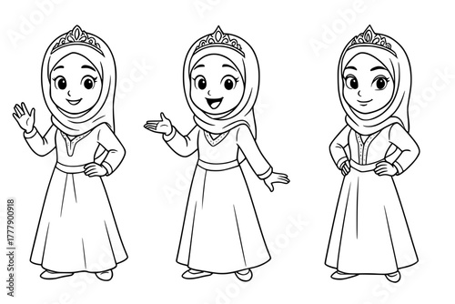 Set of three drawings of arab princess