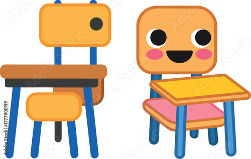 classroom chair illustration, school furniture cartoon, education seat vector, wooden chair artwork, study desk icon design, minimal school seat, cute furniture illustration, student chair vector, cla
