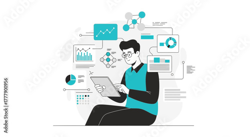 Analytical Expert Using Tablet Analyzing Business Performance Data Visualization Online