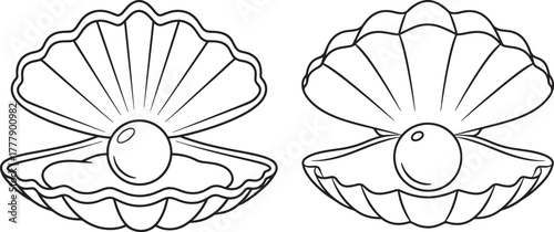 Two open seashells with pearls silhouette