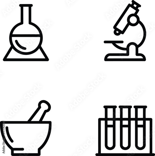 Science lab equipment outline icons set design