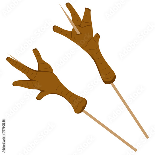 Vector illustration of Indonesian traditional street food, angkringan chicken feet satay