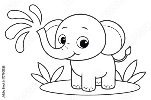 Cute baby elephant spraying water from trunk