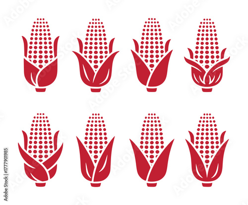 Collection of Red Corn Icons on White Background