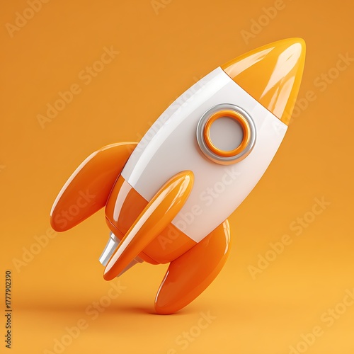 Striking Orange & White 3D Rocket: Power Up Your Imagination with This Visual Metaphor