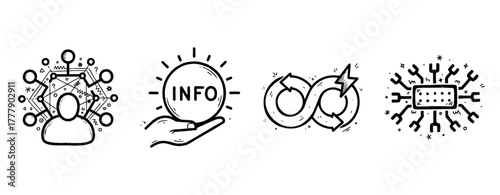 Innovative technology concepts: user profile, data info, circular movement, microchip