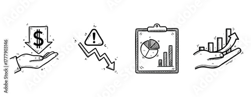 Financial crisis illustration with declining trends and economic warning signs
