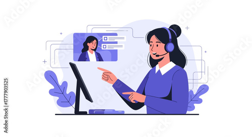 Customer Service Representative Assisting Client Through Online Video Conference Communication