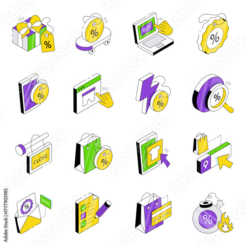 Set of Shopping Isometric Icons