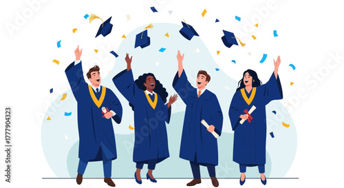 Graduation Celebration Illustrating Joy And Success Of Academic Achievement, A Vibrant Moment