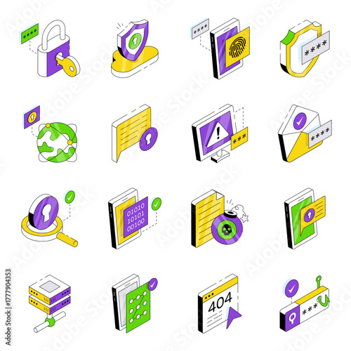 Set of Security Isometric Icons 