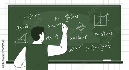 Illustration Of A Teacher Writing Academic Formulas On Blackboard While Teaching