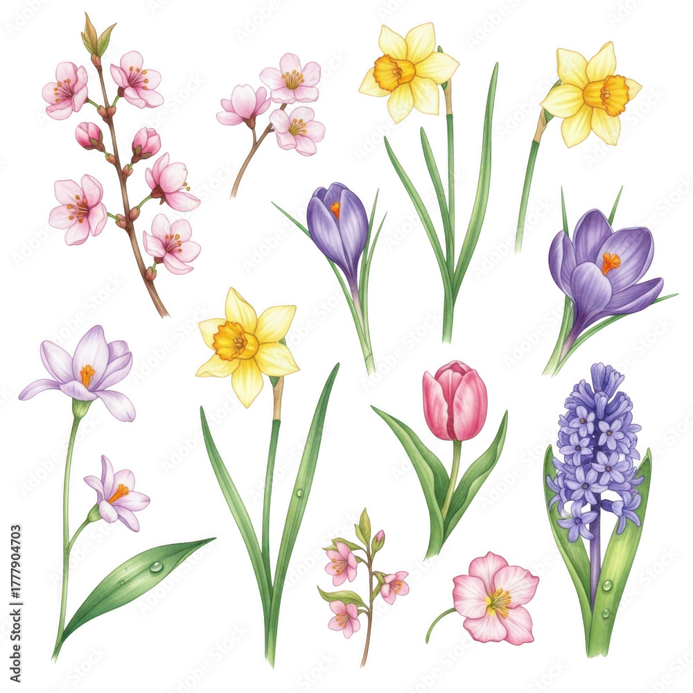 custom made wallpaper toronto digitalBeautiful spring flowers collection delicate blossoms daffodils tulips hyacinths and crocuses isolated on transparent background