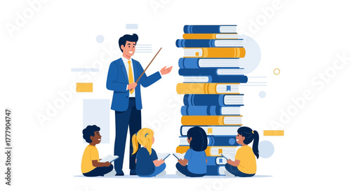 Inspiring Illustration Depicting Classroom Learning, Education, and Knowledge Transfer