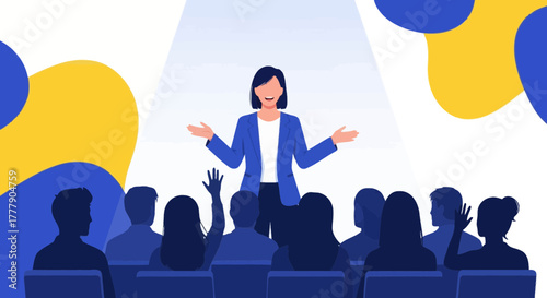 Inspiring Woman Delivers Powerful Speech to Attentive Audience in Presentation Hall