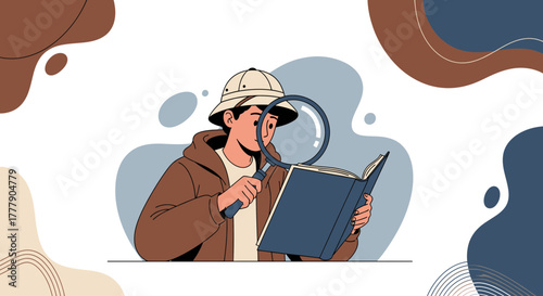 Investigating The Text: Detailed Examination With Magnifying Glass Illustration