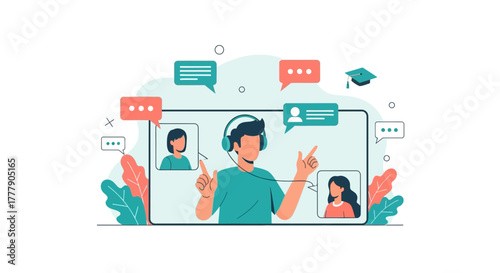 Online Interaction And Digital Communication Illustrated: Webinar Conference And Education