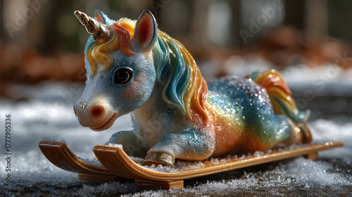 Unicorn Racing Downhill on a Sleigh – Cute Winter Adventure Fantasy Illustration