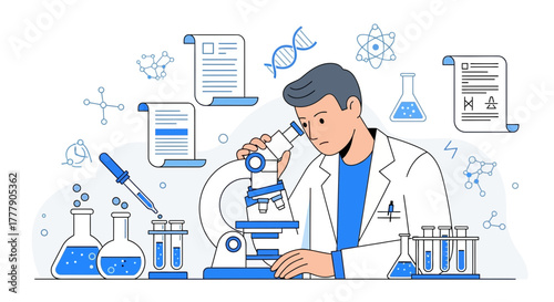 Scientific Investigation: A Scientist Conducting Research With Microscope And Laboratory Tools