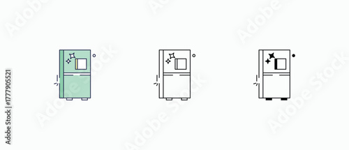 Refrigerator icon multiple styles, including flat, line, glyph, and colored variations. Vector stock illustration
