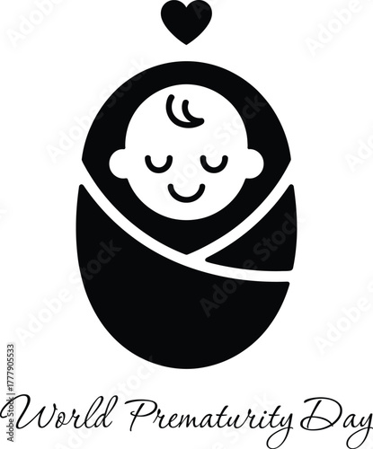 Stylized baby icon with heart for world prematurity day awareness