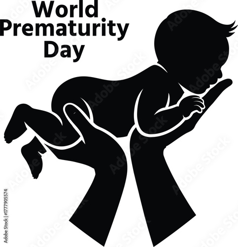 World prematurity day baby silhouette in nurturing hands icon