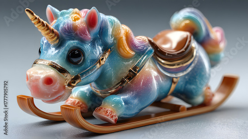 Unicorn Racing Downhill on a Sleigh – Cute Winter Adventure Fantasy Illustration