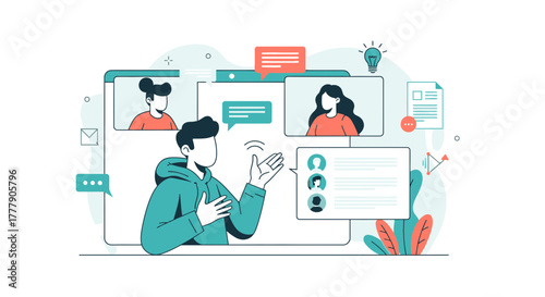 Online Meeting and Video Conference, Business Team Discussing Project Ideas Remotely.