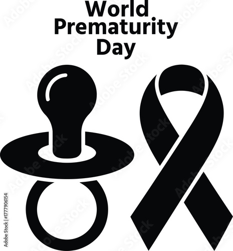 World prematurity day awareness with pacifier and ribbon symbol