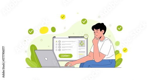 Online Test-Taking And Assessment: Student Evaluation And Digital Quiz Illustration