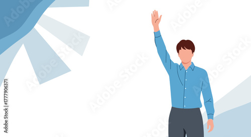 Person Raises Hand With Blue Elements Creating Appealing Visual Vector Style