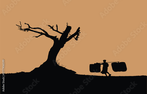 Man Carrying Water Dead Tree.eps