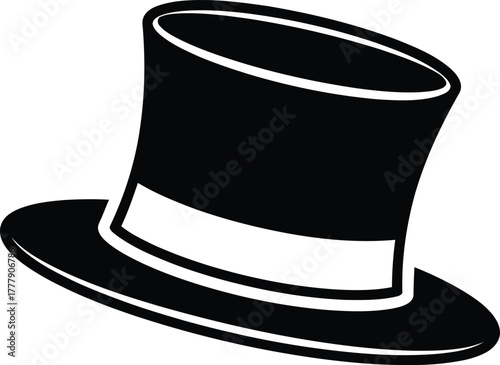 Classic black top hat with white band isolated on white background