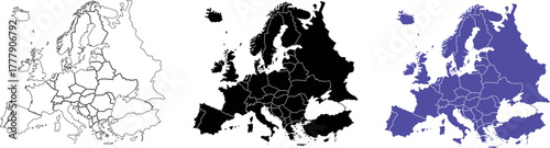 Sketch style Europe continent map on white background