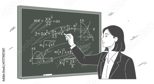 Woman Expertly Solves Mathematical Equations on a Blackboard During a Lesson