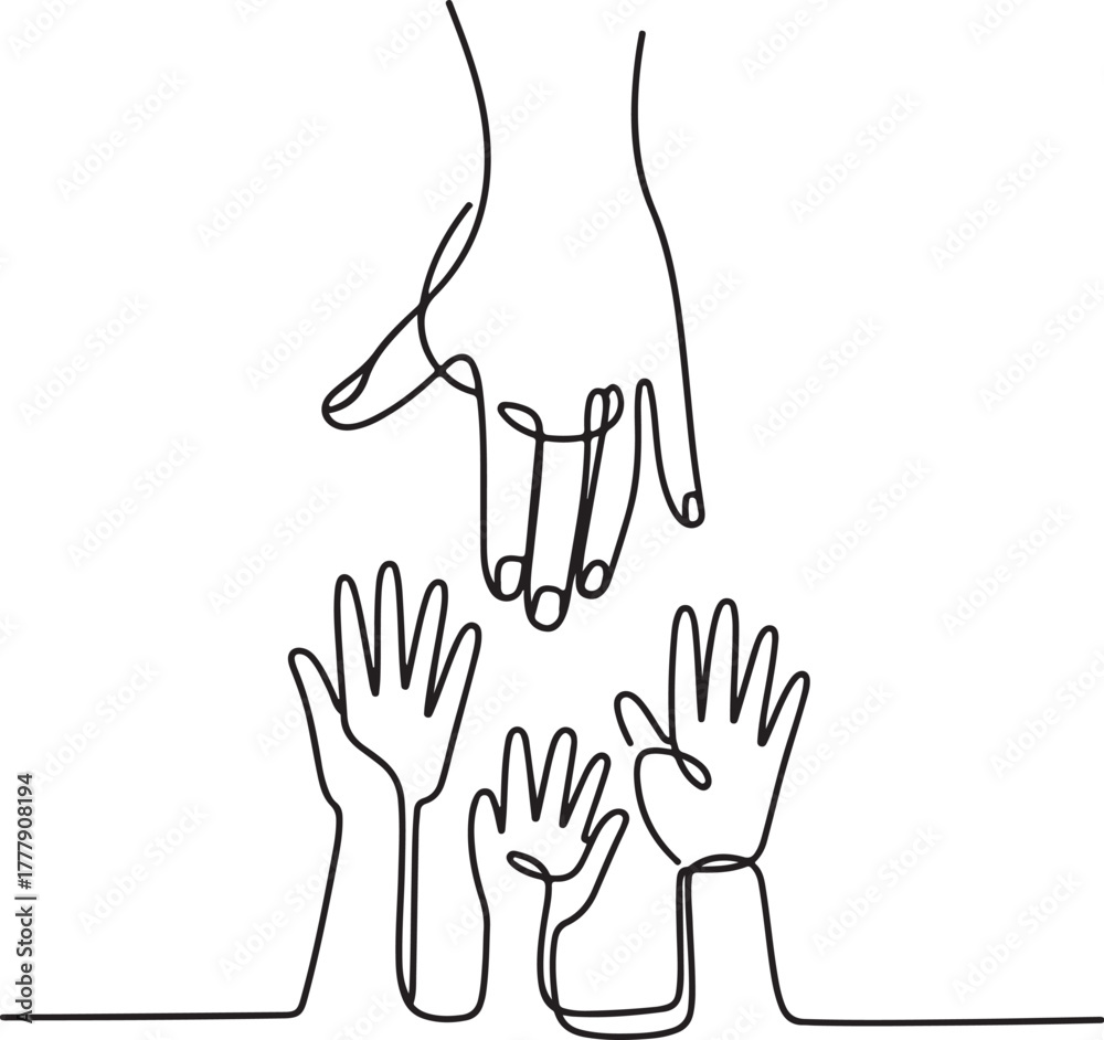 Fototapeta premium A single continuous line drawing illustrates the concept of family, care, and community support