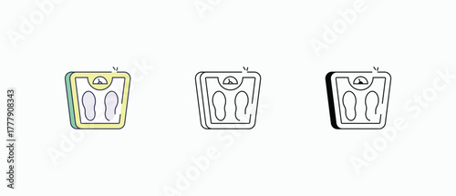 Weight Scale icon multiple styles, including flat, line, glyph, and colored variations. Vector stock illustration