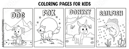 Cute dog fox donkey sailfish coloring pages for kids animals