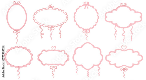 Collection of cute pink doodle frames with bows for greeting cards and invitations design