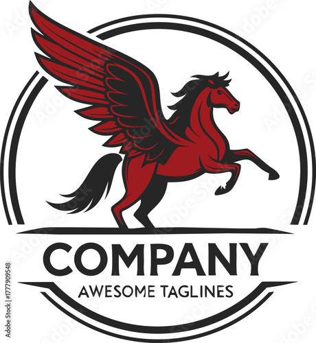 Red winged horse pegasus silhouette logo
