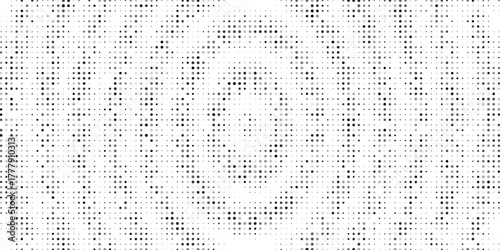 Black radial halftone circles. Dotted sound wave rings. Stippled epicenter, target, radar icon concept. Ripple concentric signal vibration element. Vector round dashed and dotted gradient pattern