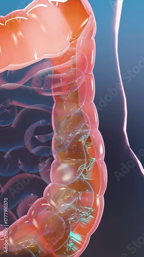 Anatomy of the human digestive system, concept of the intestine, alpha channel, laxative, traitement of constipation, 3d render
