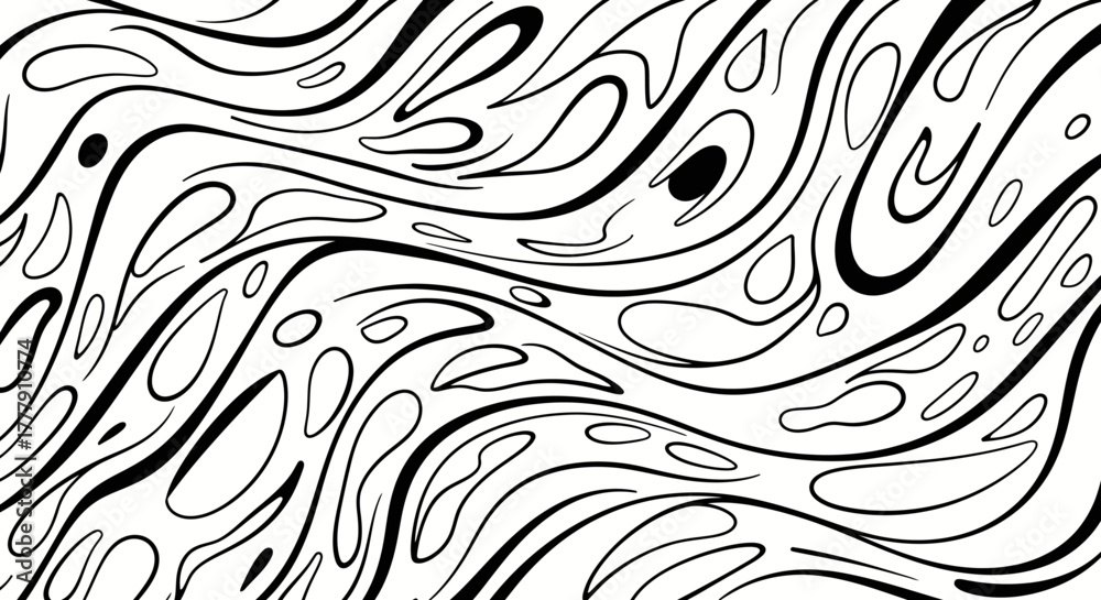 Obraz premium Abstract Wavy Lines Pattern Outline on Isolated White Background, Organic Fluid Decorative Background